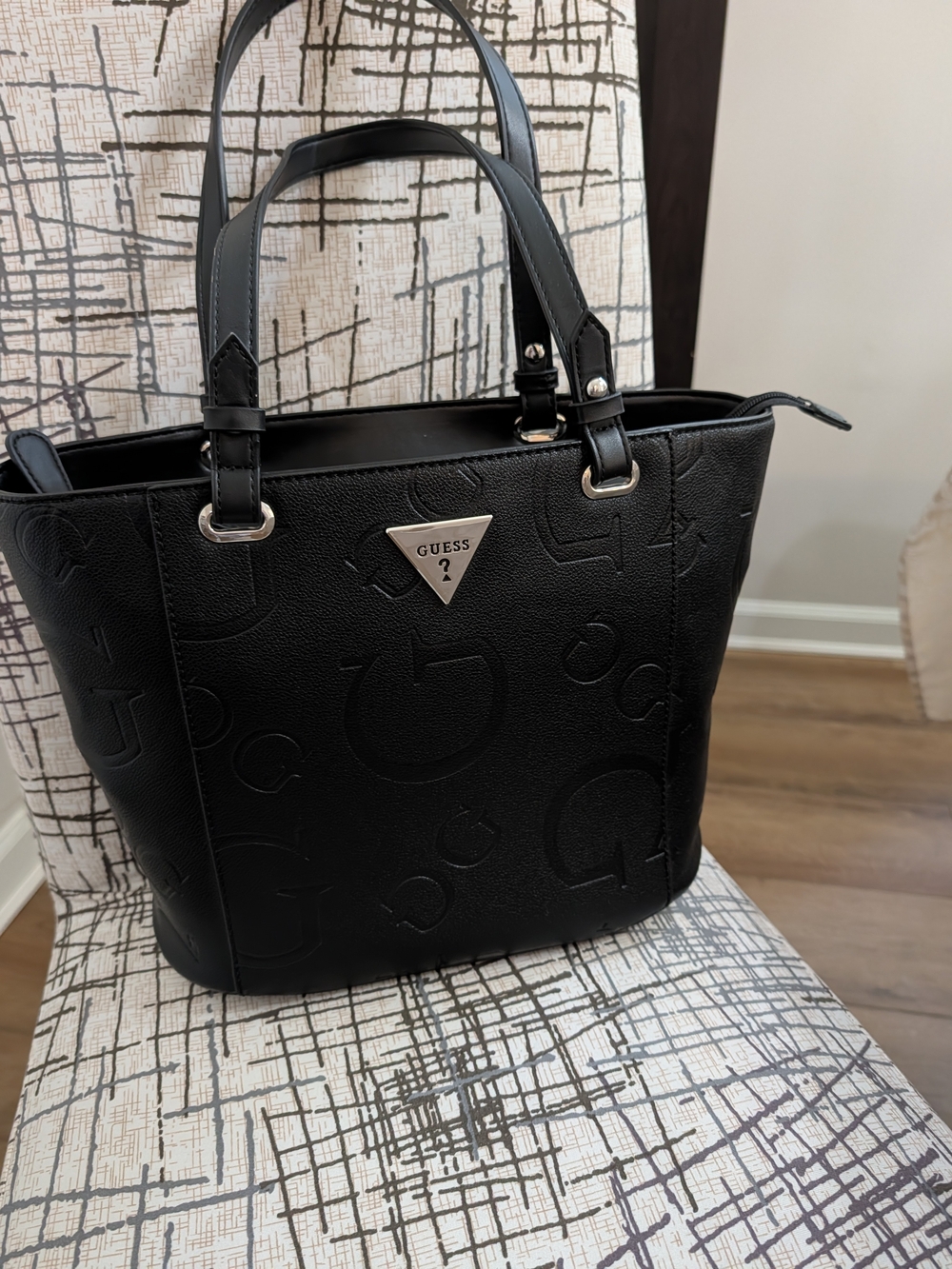 GUESS Black Embossed Logo Tote Bag